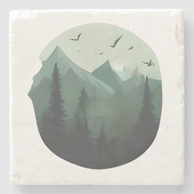 Ruhige Gipfel: Vögel über einer Bergwelt Steinuntersetzer (Vorderseite)