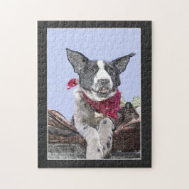 Ruhige Grenze Collie Heeler Mix Hund Sketch Kunst Puzzle