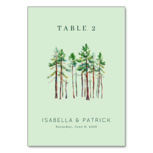 Ruhige grüne Wasserfarben-Kiefern Tischnummer