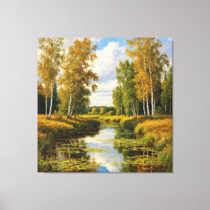 Ruhige Herbstlandschaft mit Flussreflexion Leinwanddruck