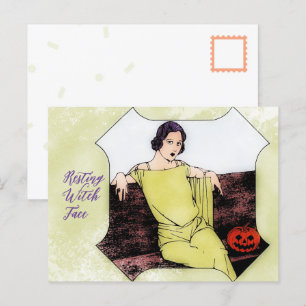 Ruhige Hexenkleidung modische Vintage Frau Postkarte