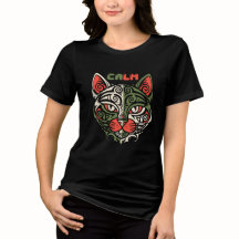Ruhige Katzen-Tribal-Kunst – Rotes und grünes Zen-