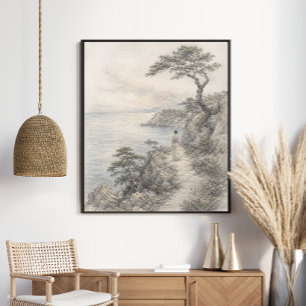 Ruhige Küstenklippenlandschaft Graphit Natur Poster