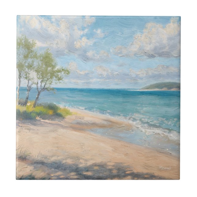 Ruhige Küstenmorgens-Impressionist-Küstenkunst Fliese (Vorderseite)