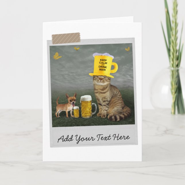 Ruhige Lage und Bierkatzenkatze behalten Karte (Vorderseite)