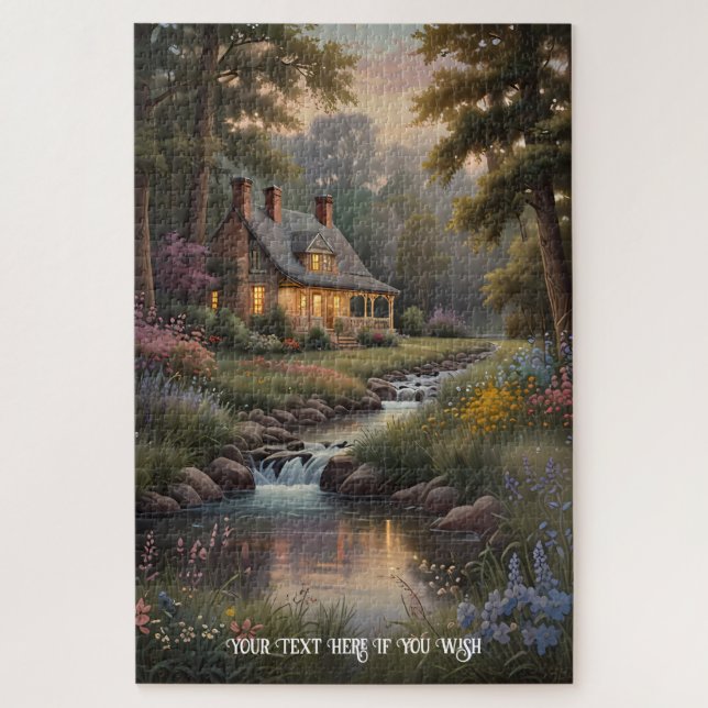 Ruhige Landschaft Retreat Hütte am Fluss Puzzle (Vertikal)