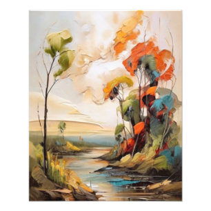 Ruhige Landschaftsmalerei - Fluss und Bäume Fotodruck