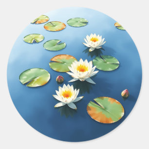 Ruhige Lilien schwimmen auf einem ruhigen Teich Runder Aufkleber