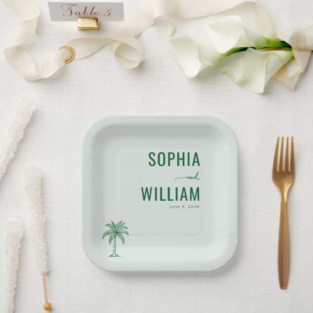 Ruhige Minze Palme Baum Pappteller (Hochzeit)