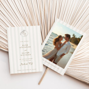 Ruhige Muschel-Monogramm-Küstenstreifen-Hochzeit Save The Date
