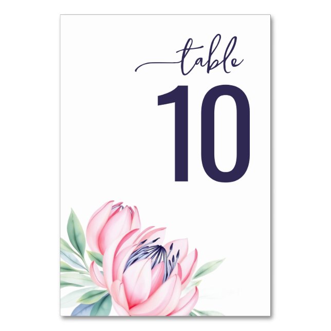 Ruhige Navy-Watercolor-Hochzeitstischkarte Tischnummer (Vorderseite)