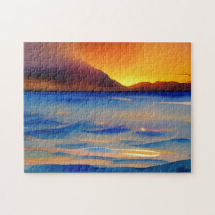 Ruhige Ozean Sonnenuntergang Wasserfarbe Puzzle