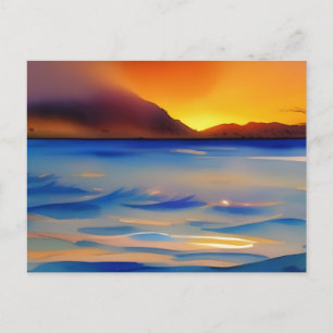 Ruhige Ozeansonnenuntergang Aquarell Postkarte