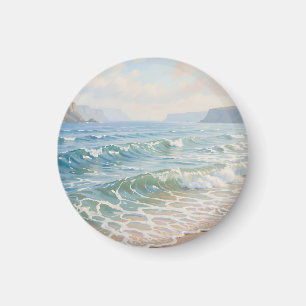 Ruhige Ozeanwellen stürzen auf den sandigen Strand Magnet