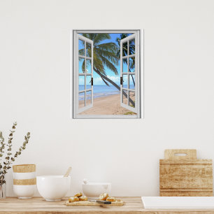 Ruhige Palmen und künstliche Fenster des Ozeans Poster