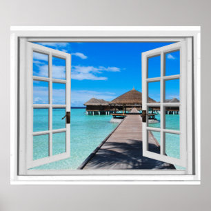 Ruhige Panoramaausfahrt Pier Ocean Fake Fensterans Poster