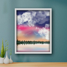 Ruhige Pink Sky Bali Landschaftliche Landschaft Poster