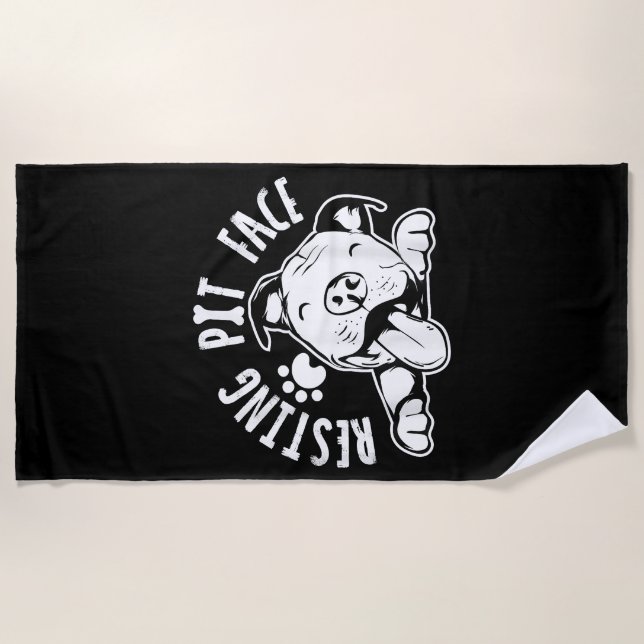 Ruhige Pit Face Funny Dog Pitbull Meme Bekleidung Strandtuch (Vorderseite)