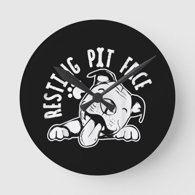 Ruhige Pit Face Funny Dog Pitbull Meme Runde Wanduhr (Vorderseite)