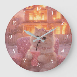 Ruhige Prinzessinnenkatze während des totalen Chao Große Wanduhr