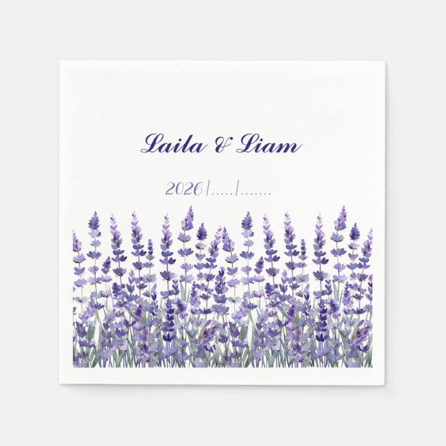 Ruhige Provence Lavendel Blumenhochzeit Serviette (Vorderseite)
