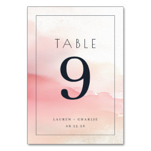 Ruhige Rosa-Aquarell-Tischnummer Tischnummer