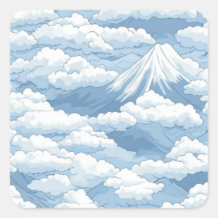 Ruhige Schneebedeckte Berge Wasserfarbe Blau Weiße Quadratischer Aufkleber