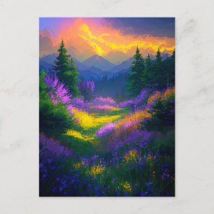 Ruhige Schönheit des farbenfrohen Tals am Abend Postkarte