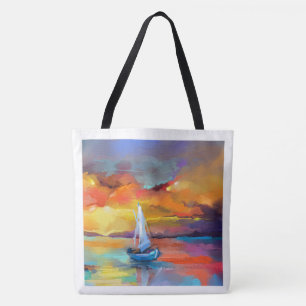 Ruhige Segelboot-Kunst bei Sonnenuntergang