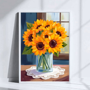 Ruhige Sonnenblumen   Gelbe Blumenaquarell Poster