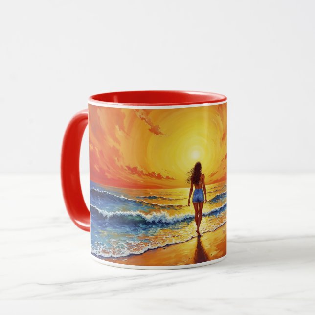Ruhige Strandpromenade Sonnenuntergang Tasse (Vorderseite Links)