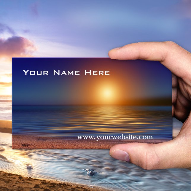 Ruhige Sunset Beach Business Card Visitenkarte (Business card featuring a beautiful sunset at a calm and peaceful beach)