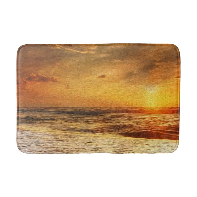 Ruhige Sunset Ocean Beach Waves Badematte (Vorderseite)