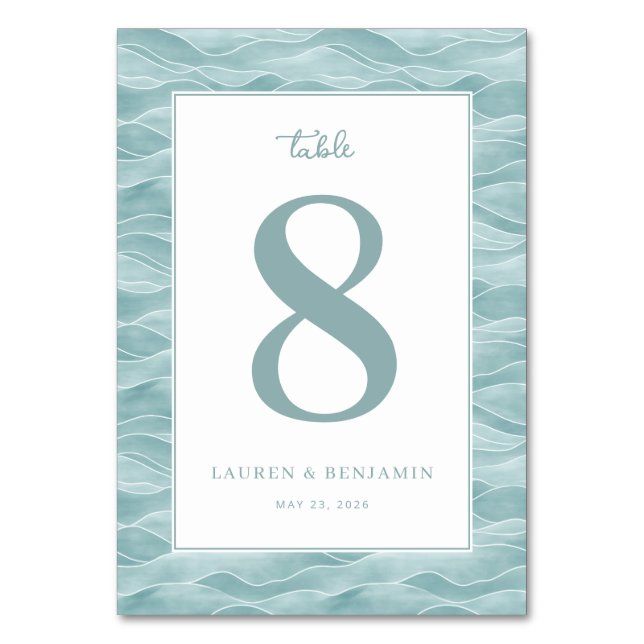 Ruhige Teal-Welle Nummer 8 Tischnummer (Vorderseite)