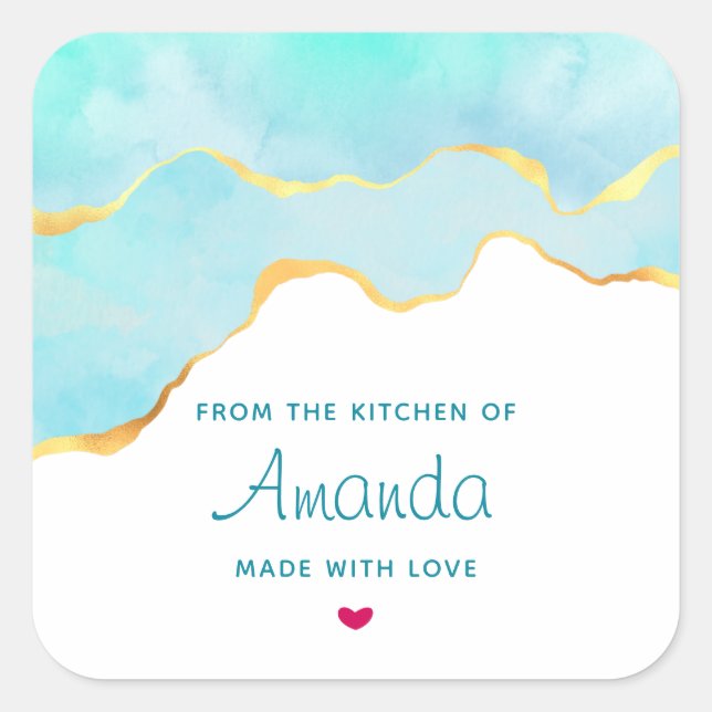 Ruhige Tropical Green & Gold Border Kitchen Quadratischer Aufkleber (Vorderseite)