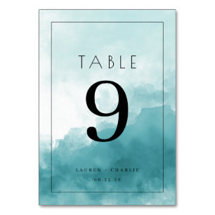 Ruhige Türkis-Aquarell-Tischnummer Tischnummer