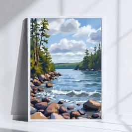 Ruhige Ufer-Wasserfarbenmalerei des Lake Tahoe Poster