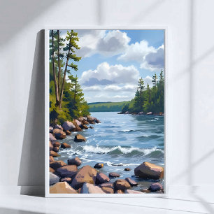 Ruhige Ufer-Wasserfarbenmalerei des Lake Tahoe Poster