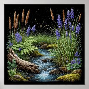 Ruhige Wald Bach Szene Entspannend Poster
