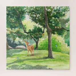 Ruhige Waldhirsch-Aquarell-Kunst Puzzle