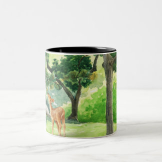 Ruhige Waldhirsch-Aquarell-Kunst Zweifarbige Tasse
