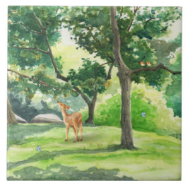 Ruhige Waldhirsch-Aquarellkunst Fliese
