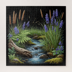 Ruhige Waldszene mit Lavendel Puzzle
