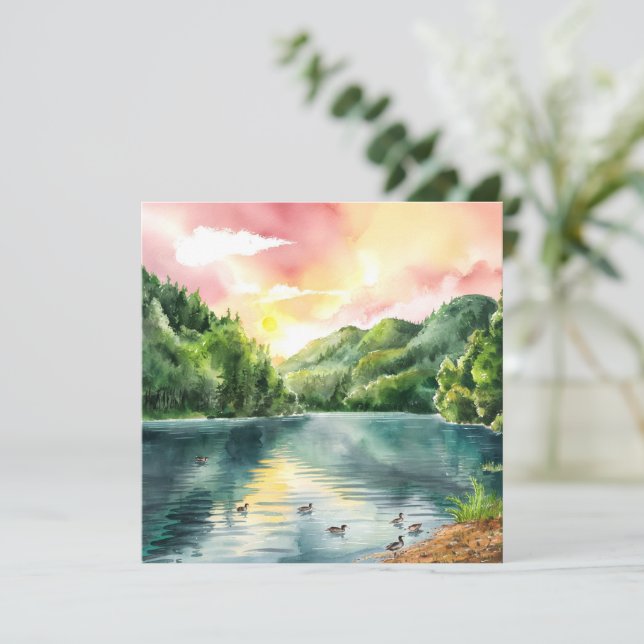 Ruhige Watercolor Mountain River Sunrise (Stehend Vorderseite)