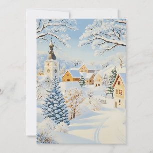 Ruhige Weihnachtskarte vom schneebedeckten Dorf Feiertagskarte