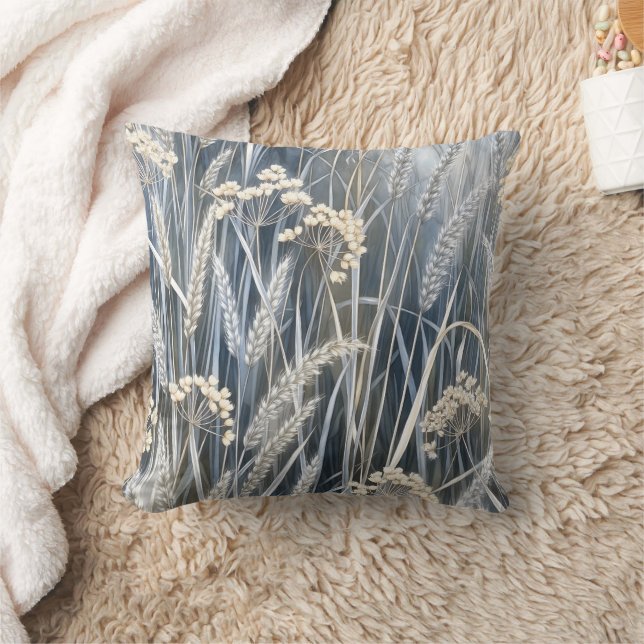 Ruhige Weizen-Wildblumen-Impressionistendesign Kissen (Decke)