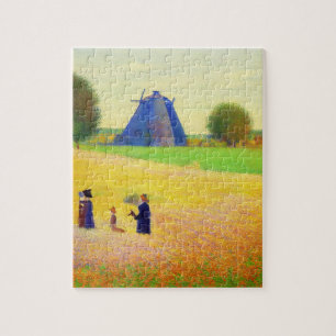 Ruhige Weizenfeld-Szene mit Windmühle Puzzle