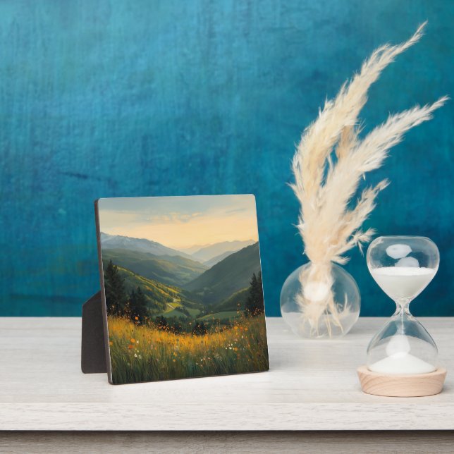 Ruhige Wildnis - Landschaftliche Wiese & Bergsee Fotoplatte (InSitu)