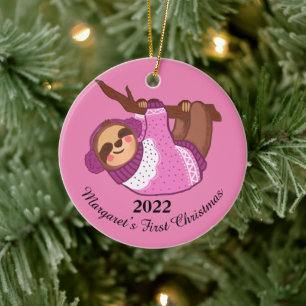 Ruhige Winterlandschaft in Rosa Keramik Ornament