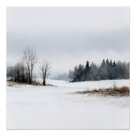 Ruhige winterliche Schneelandschaft Aquarell Poster